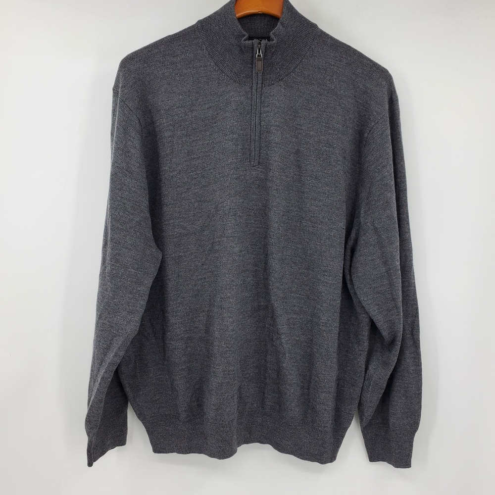 Jos. A. Bank Signature Collection 100% Merino Wool Quarter Zip Sweater Gray XL